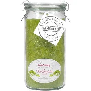 Candle Factory Mini Jumbo Duftkerze aus pflanzlichem Stearin im hitzebeständigen Glas der Marke Weck, ca. 70h Brennzeit, Duft: Waldmeister