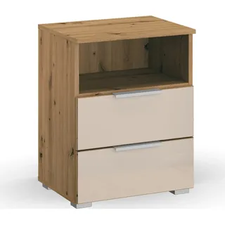 Nachtkommode RAUCH "Nachttisch Nachtkonsole Nachtschrank KOLUNA mit Glasfront", beige (eiche artisan, glas champagner), B:47cm H:62,0cm T:42,0cm, Holzwerkstoff, Sideboards, mit 2 Schubladen und Nische für viel Stauraum MADE IN GERMANY