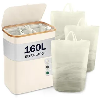 luxuskollektion Wäschekorb Deckel 3 Fächer Wäschesammler Wäschesäcke Bambus 160L Beige