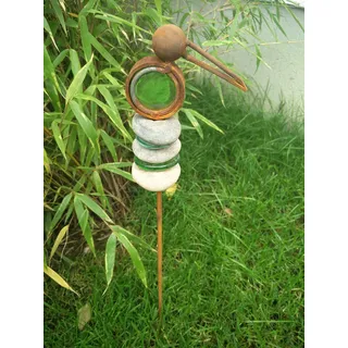 Zen Man Edelrost Gartenstecker Glasdeko Gartenfigure Garten Vogel Metall Glas H50cm,029529