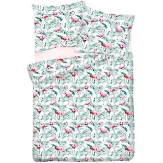 Matex PREMIUM Satin Bettwäsche 140x200 Flamingos Blätter