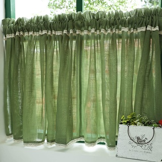 Ricemru Grün Scheibengardinen Bistro Leinen Häkelspitze 60 Hoch,Bistrogardine Halbtransparent Modern Küche,Küchegardine Kurzstore Gardine Fenstervorhang Wohnzimmer,150x60cm