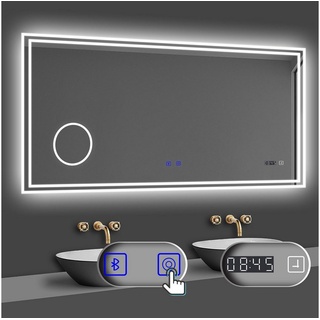 duschspa Badspiegel 80-160cm mit LED, Uhr, Beschlagfrei, Schminkspiegel, Kalt/Warm/Neutral Licht, dimmbar, Helligkeit-Speicherfunktion 80 cm x 60 cm
