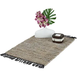 Relaxdays Flickenteppich 60 x 110 cm Grau/Schwarz