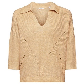 Esprit Collection Kurzarmpullover Pullover mit Polokragen, Baumwollmix beige