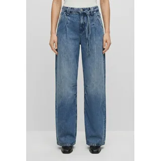 Boss ORANGE Weite Jeans PLEATED BARREL 1.0 Premium Damenmode (2-tlg) mit Bindegürtel, High Waist blau 31