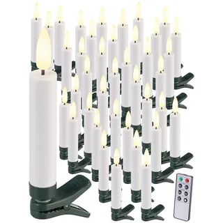 Lunartec Weihnachtskerzen: 40er-Set LED-Weihnachtsbaumkerzen mit Dochten und Flammen-Effek, weiß (Baum-Kerzen, Christbaumkerzen, 3D)