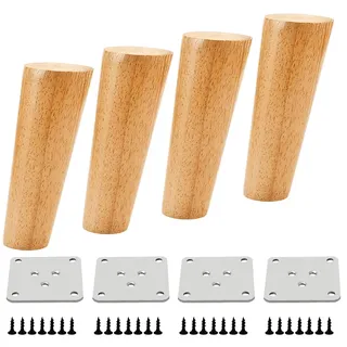 Qrity 4 Stück Möbelfüße Holz, 15cm Ersatz Sofafüße mit Montageplatten & Schrauben, für Schrank, Sofa, Couchtisch, TV-Schrank und andere Möbelbeine