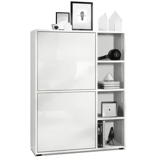 Vladon Highboard 79 x 105,5 x 35,5 cm Weiß matt/Weiß Hochglanz