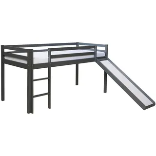 Homestyle4u Hochbett 90 x 200 cm Kiefer massiv grau