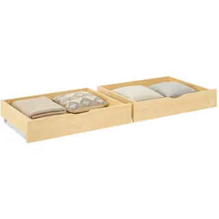 Homestyle4u Bettkasten 2er Set Aufbewahrung Bettschublade Bettauszug Natur