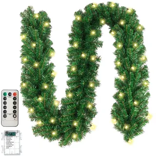 Weihnachtsgirlande mit Beleuchtung, 3m Girlande Weihnachten Tannengirlande mit Beleuchtung Tannengirlande Künstlich mit 100 LED Weihnachtsdeko Girlande mit Fernbedienung für Innen Außen (1pc)