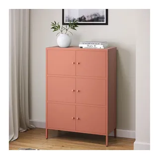 skølm Kommode Atriona aus Metall, Metallschrank mit Türen und Fächern (Terrakotta, 3 Fächer & 6 Türen), 113,5 x 80 x 38 cm, auch mit 2 Fächern rot