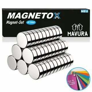 MAVURA Magnethalter MAGNETOX Neodym Magnete Mini Magnet Set Magnetscheiben, Scheibenmagnet Kühlschrank Pinnwand Kühlschrankmagnete [60x] silberfarben