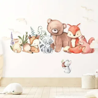 Montegoni Wandsticker Süße Tier Wandsticker – Bären, Fuchs, Hase & Maus, geeignet für Kinderzimmer, Babyzimmer oder Wohnzimmer Dekoration weiß