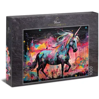 Ulmer Puzzleschmiede - Einhorn-Puzzle Unicorn 1000 Teile - das magische Einhorn vor abstraktem Farb-Hintergrund - Puzzle-Qualität Made in Germany