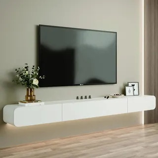Ahtadums Massivholz TV Lowboard Hängend, TV Schrank hängend mit 2 Schubladen TV Board hängend Hängeschrank Wandregal komplett montiert (Weiß B, 120cm)