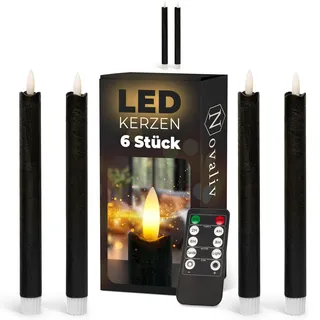 Stabkerzen LED mit Timer SCHWARZ 8 Stück Indoor 6 Stunden ECHTWACHS 23cm Höhe für Kerzen 2,2cm Durchmesser 2 AAA Batterien notwendig LED Stabkerzen 4er Set SCHWARZ (zwei Mal) bewegliche Flamme Licht