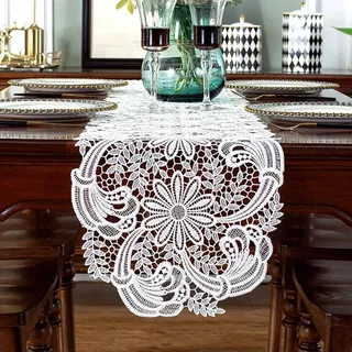 Omgoods – Elegante Tischläufer aus Makramee mit Gänseblümchenmuster für festliche Dekoration - Weiß