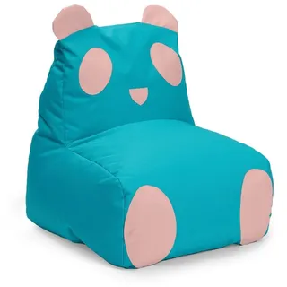 Lumaland Sitzsack Kindersitzsack Animal Line Panda - Türkis/Pastell Pink 75x65x65 cm, weiches Sitzpolster, Kinderzimmer, pflegeleichtes Material blau