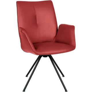 Dieter Knoll Armlehnstuhl, Schwarz, Weinrot, Metall, Leder, Echtleder, Semi-Anilinleder, Rundrohr, 65x91x63 cm, Beinauswahl, Lederauswahl, Sitzfläche 360° drehbar, Esszimmer, Stühle, Esszimmerstühle, Armlehnenstühle