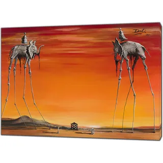 YourHomeArt Salvador Dali Kunstdruck auf gerahmter Leinwand, Motiv: Die Elefanten von Salvador Dali, Wandkunst, Heimdekoration, 60 x 40 cm, 18 mm Tiefe