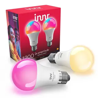 Innr Zigbee E27 LED, funktioniert mit Philips Hue*, 1210 lumen, 50% mehr Helligkeit, Smart Lampe White & Color, 2-er Pack