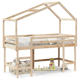 vidaXL Hochbett mit Leiter und Dach 90 x 190 cm Kiefer massiv beige