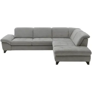 Beldomo Style Ecksofa, Grau, Metall, 5-Sitzer, Ottomane rechts, L-Form, 319x260 cm, Goldenes M, seitenverkehrt erhältlich, Bettfunktion Hocker Rücken echt, Wohnzimmer, Sofas & Couches, Wohnlandschaften, Ecksofas