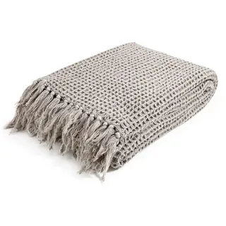 Magma-Heimtex Plaid Waffel - mit Fransen - skandinavisch - Baumwolle - ca. B130 x L170 cm - Taupe