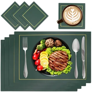Ocves Tischsets Abwaschbar & Platzsets Abwischbar, 4er Set 43x30 cm, Hitzebeständig, Waschbar, Wasserdicht, PU-Leder Platzdeckchen mit Rutschfestem Design für Küche & Restaurant(Grün)