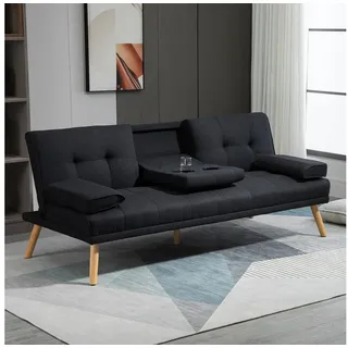 HOMCOM Schlafsofa mit Klappbarem Tisch, Becherhalter, Bettsofa 1 Teile, bis 250 kg Belastbar, für Wohzimmer, Grau grau 181 cm x 78 cm - 78 cm x 77 cm