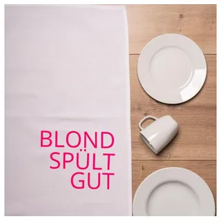 17;30 Hamburg Geschirrtuch mit Spruch "BLOND SPÜLT GUT" weiß