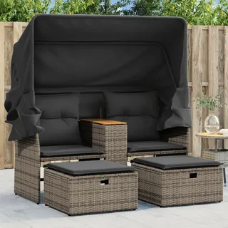Festnight Gartensofa Ausziehbar mit Dach Rattan Sofa 2 Sitzer Lounge Sofa Outdoor mit Hocker Kleines Balkon Sofa Balkonmöbel Rattansofa Gartenlounge Polyrattan Gartenmöbel Set Balkon Lounge Sonnendach