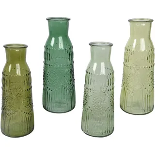Vase Glas 25cm Deko Blumenvase Grün Olive 1 Stück Sortiert - Stabile Tischvase - Wohnzimmer Dekovase - Glasvase Modern Rund - Flaschenvase Home Decor - Flower Vases -Tischdeko Geschenk