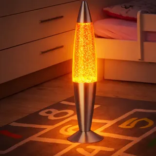Lavalampe Dekoleuchte Tischlampe orange mit Glitzereffekt Kinderzimmerlampe