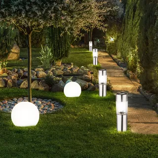 6x LED Solar Deko Leuchten SET Steck Erdspieß Kugel Lampe Garten Weg Beleuchtung Edelstahl