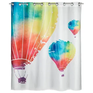 WENKO Anti-Schimmel Duschvorhang In the Air Flex - Anti-Bakteriell, wasserabweisend, Textil, waschbar, schimmelresistent mit integrierter Hängeeinrichtung, Polyester, 180 x 200 cm, Mehrfarbig
