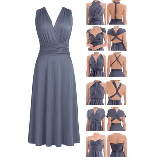 Juvell Infinity-Kleid kurz - Brautjungfernkleider Midi - Infinity Dress - Hochzeit - Elegantes Cocktailkleid-Abendkleid-Abschlussball - 1100 (40-44, Grau-Blau) - 40-44