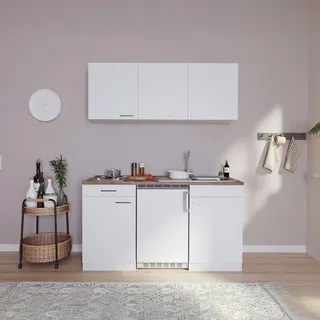 Respekta Miniküche Singleküchen, Weiß, Holzwerkstoff, 1 Schublade(n),1 Schublade(n) Schubladen, seitenverkehrt montierbar, nur wie online abgebildet bestellbar, 150 cm, Made in Germany, links aufbaubar, rechts aufbaubar, Küchen, Miniküchen