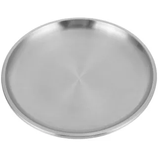 Kichvoe Runde Grillschale aus Edelstahl mit Polierten Glatten Kanten Rostfrei Silberfarbig Einfachem Stilvollem Design für Familiengebrauch