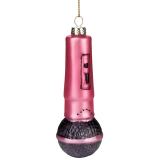 BRUBAKER Christbaumschmuck Mundgeblasene Weihnachtskugel Rotes Mikrofon, weihnachtliche Dekoration aus Glas, handbemalt, lustige Baumkugel Musik - 12 cm rosa|schwarz