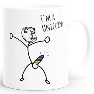 MoonWorks® Kaffee-Tasse mit Spruch I`'m a unicorn Motiv lustiges Strichmännchen Penis Einhorn Parodie Ironie Bürotasse Kaffeebecher Weiss Keramik-Tasse