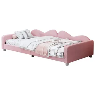 SOFTWEARY Schlafsofa mit Bettfunktion, 90x200 cm, Einzelbett, Samt rosa