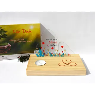 Geschenk FÜR Mama – Acryl mit Spruch & Teelichthalter aus Holz – Inkl. Teelicht & Dankeskarte Geschenkverpackung – Perfekt für Geburtstag, Weihnachten, Muttertag & als Dankeschön (blau)