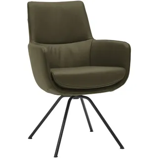 Dieter Knoll Armlehnstuhl, Schwarz, Olivgrün, Metall, Leder, Echtleder, Semi-Anilinleder, Rundrohr, 60x90x61 cm, Beinauswahl, Lederauswahl, Typenauswahl, Sitzfläche 360° drehbar, Esszimmer, Stühle, Esszimmerstühle, Armlehnenstühle