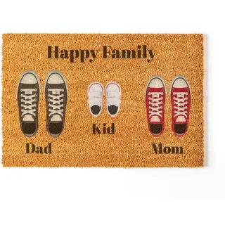 Fußmatte Personalisiert | Gestalte sie mit deiner Familie | 70 x 40 cm Lustige Fußmatten aus 100% Kokosfaser | 3-köpfige Familie - NANNUK