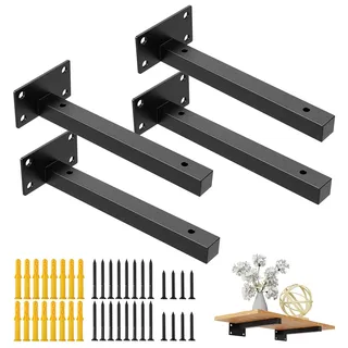 4 Stück Wandträger Regal Regalhalterung,Schwerlastträger Wandregal Warehalter,Schwimmende,Metall Regalträger Regalhalter für Wandkonsole Schwarz aus Rostfreier Stahl 60kg Tragkraft (20cm/8in)