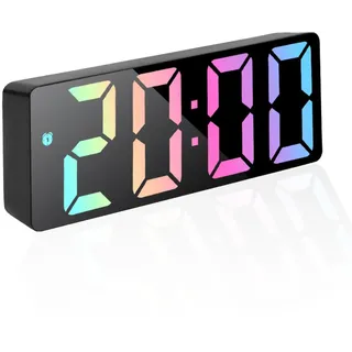 mixed24 Moderner Digitaler LED Wecker mit gut lesbaren großen bunten Zahlen Schlummerfunktion bis zu 60 Minuten Tischuhr mit Temperatur und Datumsanzeige (Schwarz)