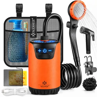 KESSER® Campingdusche Solardusche mit Pumpe & wiederaufladbarem Akku 8000mAh Mobile Dusche | Camping Dusche Set inkl. einstellbarem Duschkopf, 2m Schlauch, Sprühpistole & Halterung
